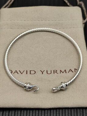 David Yurman Silver Cable Bracelet with  Hook 3mm